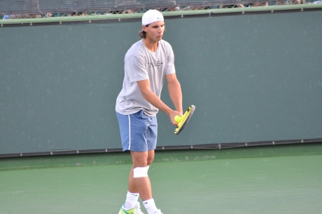 Rafa Nadal warming up his serve